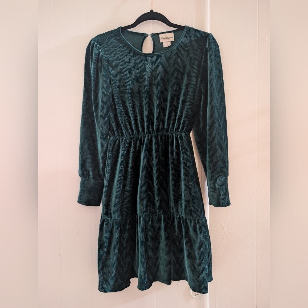 Rare Editions Teal Velvet Kids Dress/ Like New